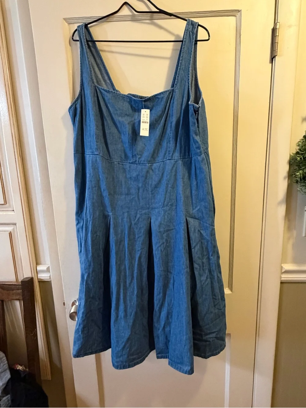 J Crew Blue Denim Square-Neck Midi Dress